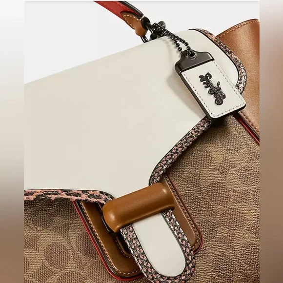 Coach Courier Carryall 23 In Colorblock Signature Canvas With Snakeskin Detail - Picture 4 of 10
